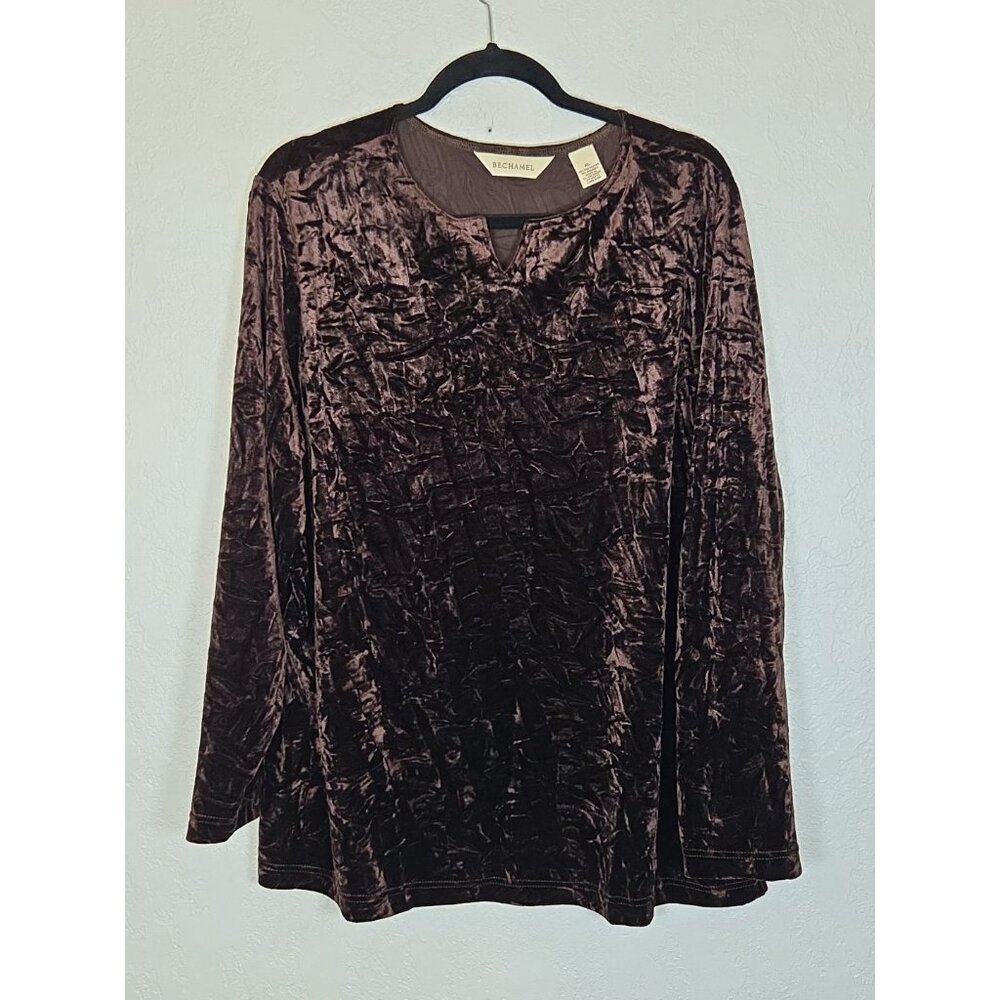 Bechamel Womens Brown Crushed Velvet Top Size XL Whimsigoth Romantic Retro Artsy